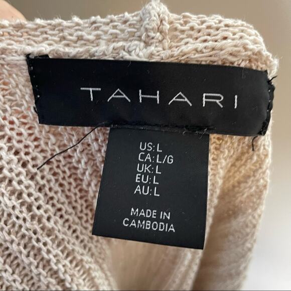 TAHARI oatmeal linen blend ribbed open long line cardigan women's size large - Picture 5 of 6